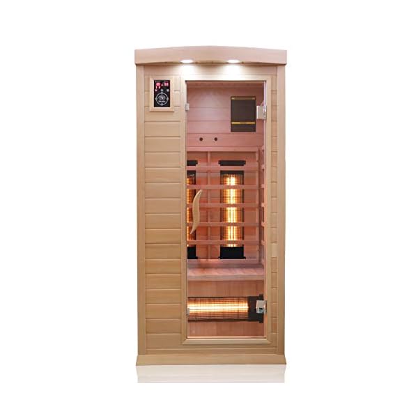 Dewello Infrarotkabine Infrarotsauna Pierson 90x90 für 1 Person aus Hemlock Holz mit Vollspektrumstrahler, Bodenstrahler…