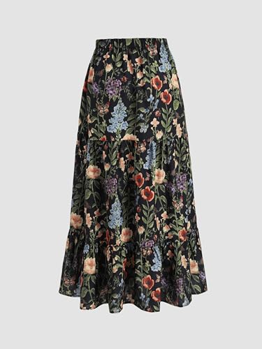 CIDER Maxi Skirt for Women Floral Print A Line Mid Waist Long Skirts Flowy Beach Vacation Daily Casual4