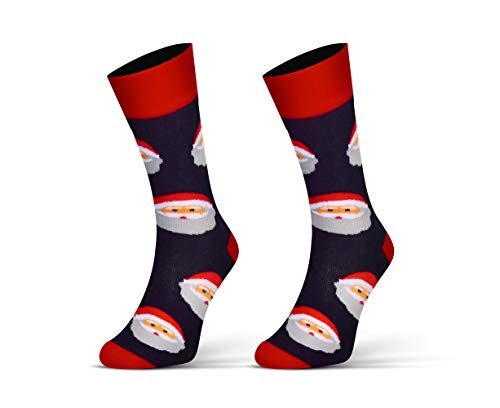 sesto senso Chaussette Fantaisie Drole en Coton Homme Femme Rigolotes Folles Socquette Colorées à Motifs Santa Claus pere noel 39-42 Père Noël