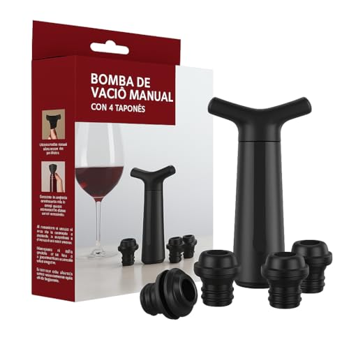 Bomba de Vacío para Vino, Sistema de Conservación de Vino, Incluye 4 Tapones de Silicona para Botellas y una Bomba de Vacio, Sistema de Conservación del Wine, Wine Stopper, Saca Aire Botella