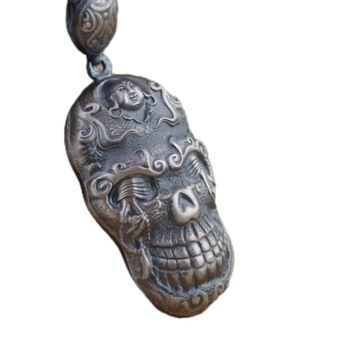 Collier crâne argent S925 style vintage avec gravure créative pour look rock unique