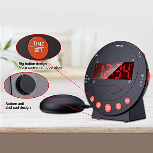 Vibrationswecker mit Bettrüttler, 113 db lauter Wecker für Schwerstschläfer Gehörlose Hörgeschädigte, Digitaluhr mit rotem Alarmlicht, große LED-Anzeige, für Erwachsene