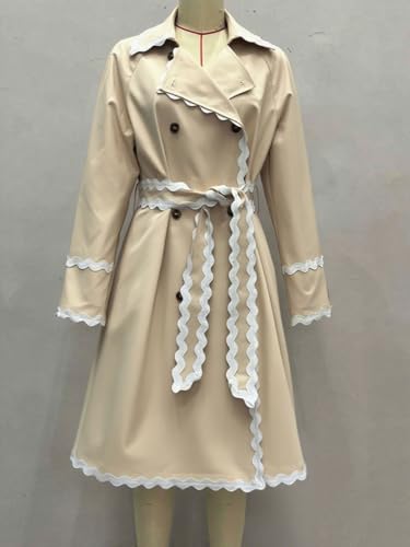 utcoco Women's Khaki Scalloped Trim Trench Coat - A Must-Have Midi Jacket for Every Occasion! - Image 5