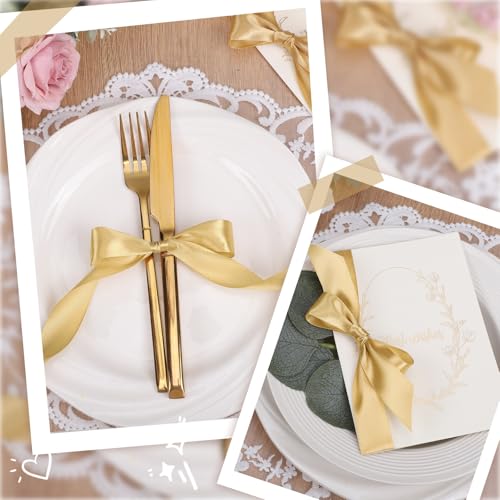 Image of woric Gold Ribbon 1 Inch 50 Yards Gold Satin Ribbon Gift Bows | Wedding Floral Bouquets Party Holiday Decorations Graduation Gift Wrapping Ribbons Crafts Hair Bows