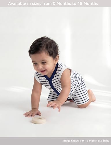 Image of Amazon Brand - Symbol Unisex 100% Cotton Half Sleeve Baby Rompers (Available in Pack of 3 & 6)