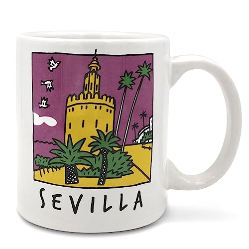 TBOC Tasse Petit Déjeuner des Porcelaine [Torre del Oro] Mug Souvenir Séville Andalousie Espagne | Idee Cadeau Original Personnalisé pour Papa Maman Professeur Ami Mug Café Fete Ville Moderne