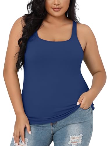 Image of V FOR CITY Plus Size Tank Top for Women with Non-Padded Shelf Bra Adjustable Wide Strap Camisole Cotton Udershirts 1X-5X