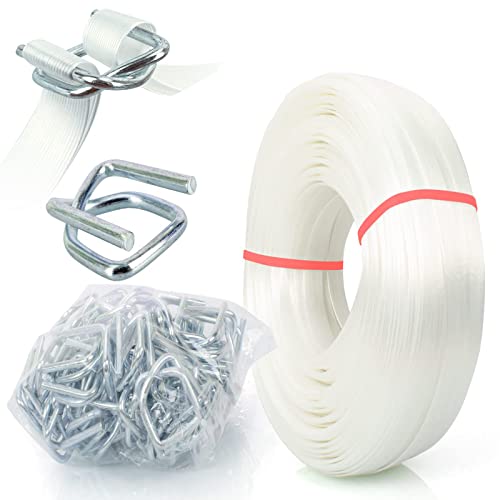 Composite Polyester Cord Strapping Kit - 19mm x 100m Roll with 50 Metal Wire Buckles, 1000kg Break Strength for Heavy Duty Packaging and Industrial Use