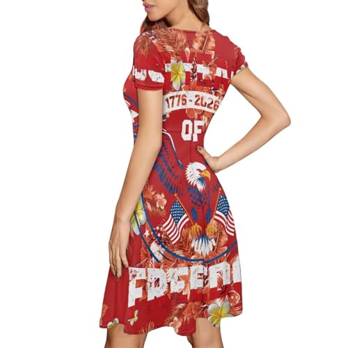 Image of HUGS IDEA Womens Puffy Swing Midi Dress Round Neck Short Sleeve Party A-Line Dresses