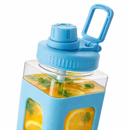 Image of Morecare Water Bottle With Straw & Sticker,Kawaii Bear Water Bottle,Large Sport Plastic Portable Square Drinking Bottle For Girl,Cute Juice Tea Water Cups 900ml Blue (pack of-1)