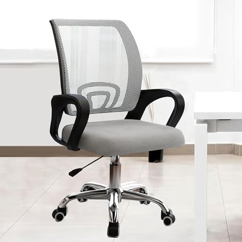 Image of Casa Copenhagen Mesh Mid Back Office /Study /Computer /Revolving /Desk Chair for Work from Home -Metal Base, Height Adjustable Seat - Oak Grey & Black Handle