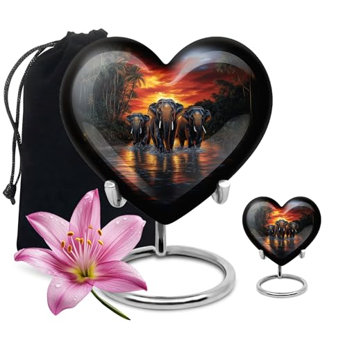 Image of Elephant Urn Large Funeral Urn for Ashes Adult Male 1 Large & 1 Small | Little Burial Urns for Human Ashes Adult Man, Decorative Urns for Female