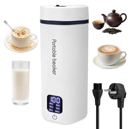 350ML Pequeño Hervidor de Agua Portátil, 6-Temperaturas Hervidor de Agua Eléctrico 3 en 1 Taza de Agua Eléctrica Acero Inoxidable 304 Apagado Automático para Hacer Leche Café y Té Libre de BPA