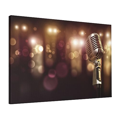 Toile murale microphone doré OUSIKA 40x60 cm pour salon et chambre