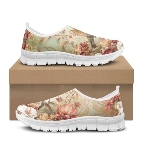 Image of Hummingbird Floral Print Lightweight Walking Shoes for Women Mesh Casual Sneakers Size 5-10.5