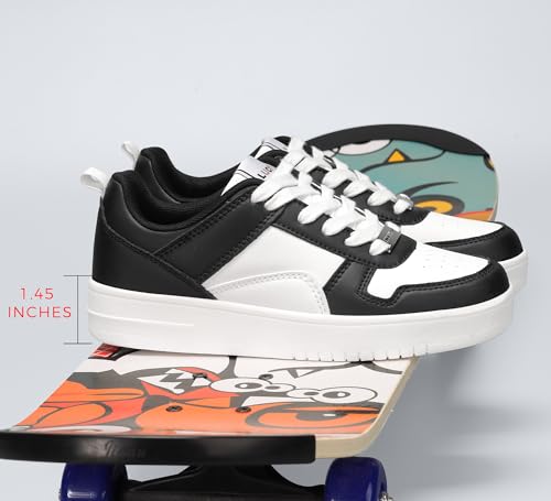 LUCKY STEP Moda damska błyszczące trampki z kryształami górskimi białe skórzane niskie buty tenisowe sznurowane na co dzień wygodne buty do chodzenia, czarny/biały, 39 EU