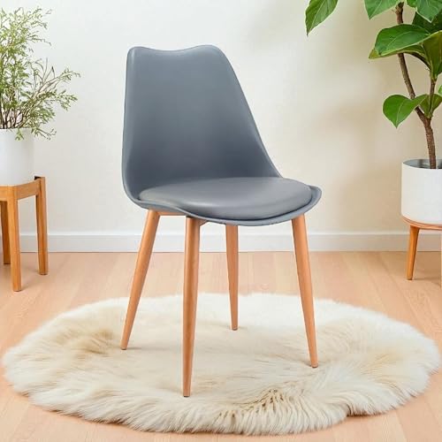 Image of Amazon Brand - Umi Eames Nordan Metal Stylish Modern Furniture Plastic Chairs & Wooden Grain Finish Metal Legs & Padded Seat Cushion in Grey Color