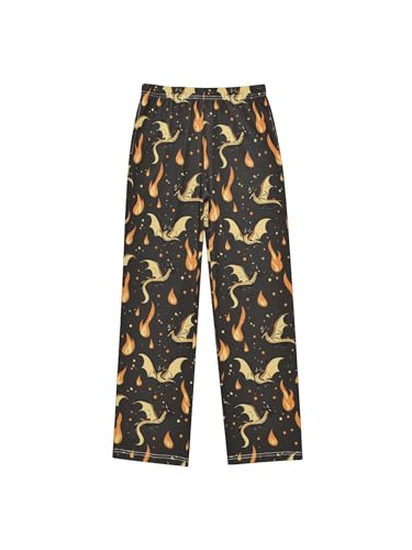 Yellow Fire Dragon Boys Pants for Kids Jogger Pants with Pockets S