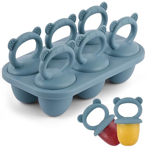 BokingOne Silicone Popsicle Molds, 6-Cavity Breastmilk Ice Pop Molds, Mini Frozen Pop Tray Molds for Baby Teething Relief Toddler Feeding Matte Blue