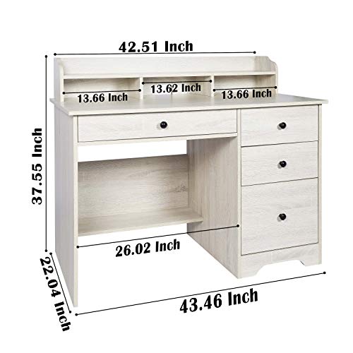 Computer Desk with Hutch and Drawers,Work Station,Student Writing Study Table for Home Office or Den (White Oak) - Thumbnail 4