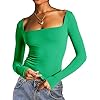 Dwnval womens sexy long sleeve crop top square neck double lined basic slim fit t shirt  urban country home decor
