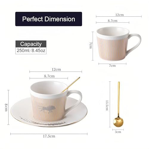 Old Craftsmen's Coffee Cup and Saucer Sets 8.45oz Unique Dynamic Mirage Reflection Tea Cup Luxury Porcelain Mirror Ceramic Mug Gifts for Cappuccino Espresso 250ml Lion