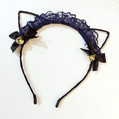 OEIPSMK レディース ラブリーヘアバンド レース キュート 猫 耳 ヘッドバンド パッチワーク ヘアアクセサリー ヘッドラップ セクシー ヘッドウェア コスプレ パーティー ヘッドドレス ネイビーブルー