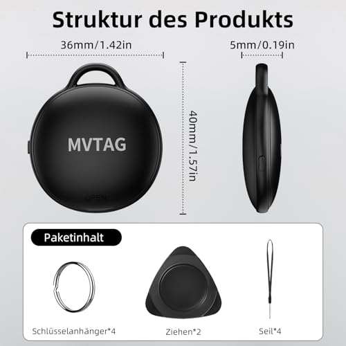 Air Tracker Schlüsselfinder, Koffer Tracker für Apple Find My (Nur iOS), IP68 Wasserdicht Bluetooth Smart Tag Kofferanhänger für Schlüssel, Gepäck, Koffer, Brieftasche, Austauschbarer Akku,4er Pack