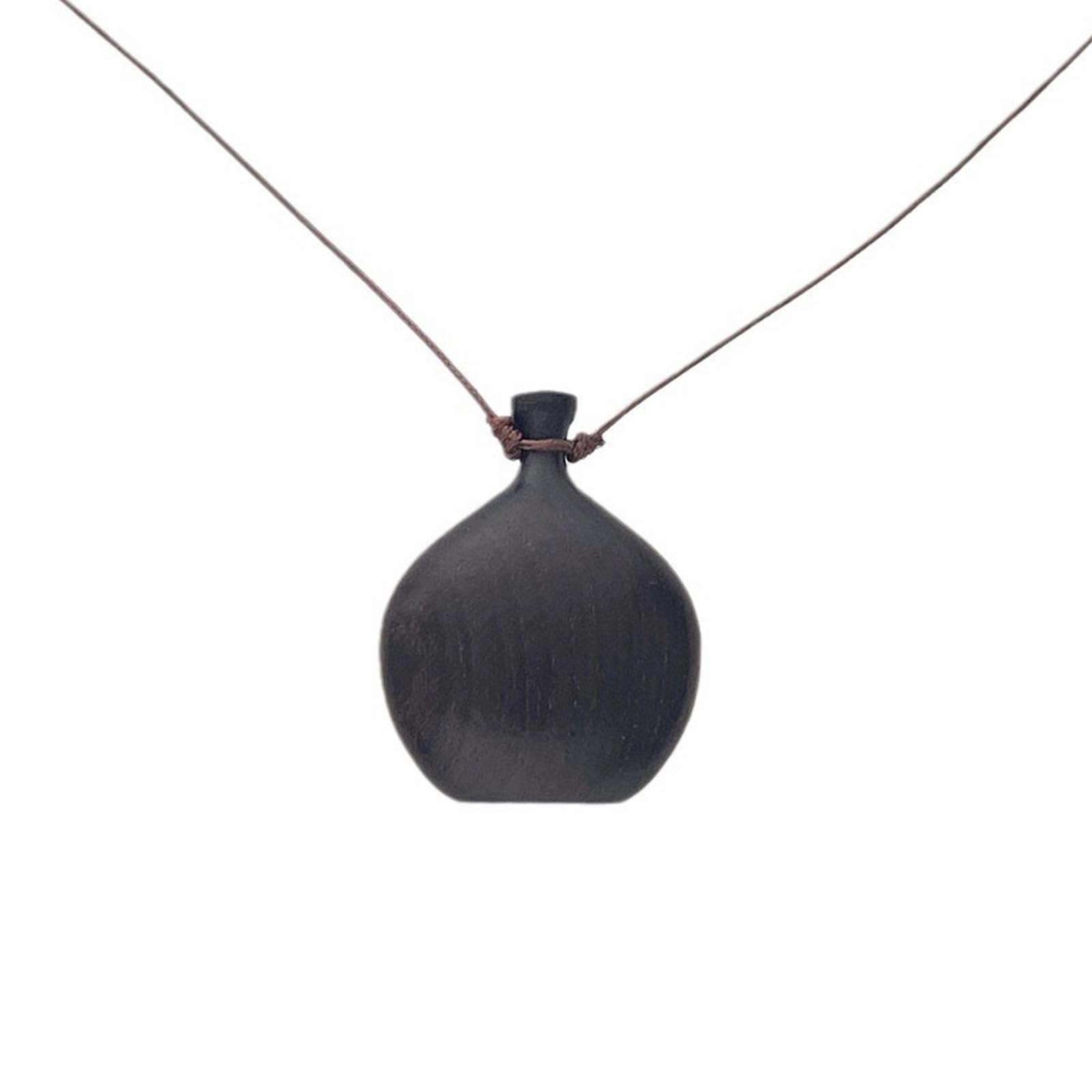 Jiingekk Women's Black Vintage Wood Liquor Flask Pendant Necklace With Adjustable Slide Knots Wood Flagon Pendant Jewelry For Ethnic Fashion