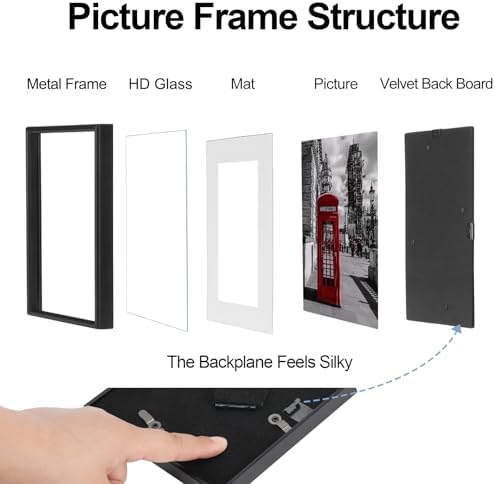 Fkvat 4x4 Picture Frame Set of 4, Matted Black Simple Modern Brushed Thin Aluminum Metal Square Photo Frame Fits 3x3 with Mat or 4 x 4 without Mat Display For Tabletop or Wall Collage