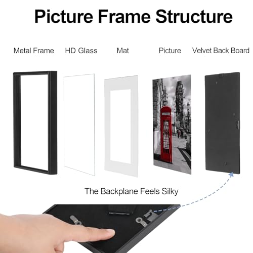 Fkvat 4x4 Picture Frame Set of 4, Matted Black Simple Modern Brushed Thin Aluminum Metal Square Photo Frame Fits 3x3 with Mat or 4 x 4 without Mat Display For Tabletop or Wall Collage