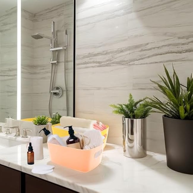 12 Pcs Plastic Storage Bins with Handles, Organization Storage Baskets Toy Containers Organization Box for Home, Kitchen, Office, Bathroom, and Pantry (Bright, 9.6 x 6.3 x 3.9 Inch)