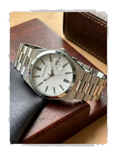 Image of AMERICANVIBER Men's Silver Stainless Steel Watch, Vibrant Green Sunburst Dial, Quartz Analog Movement, Date Display, Faceted Bezel for Men