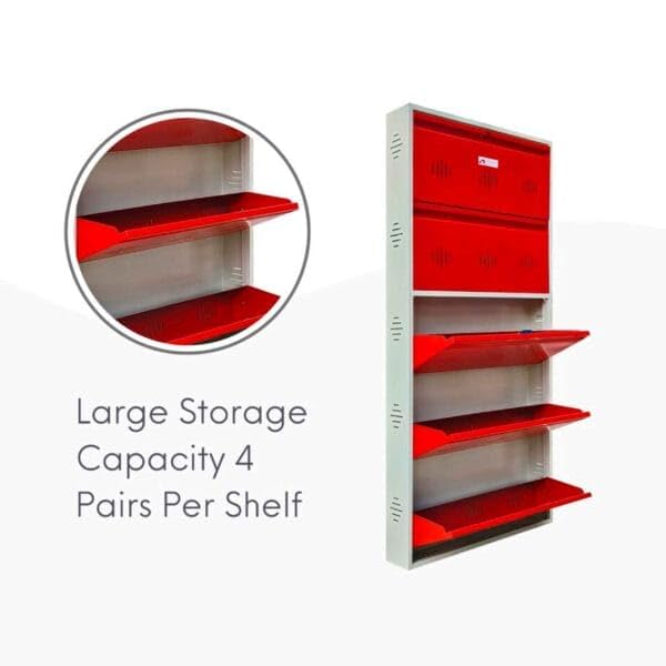 Image of StayHappy 5 Door Metal Shoe Rack with Dual Lock | Durable Wall Mounted Shoe Rack | Footware Organizer for Home (Red)