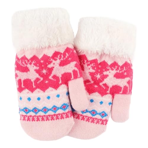 Warm Fleece Lined Winter Mittens for Toddlers 3-7 Years, Boys Girls Soft Knit Snow Gloves