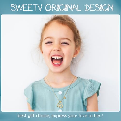 SWEETV Hypoallergenic Unicorn Necklace for Girls - 18K Gold Plated Cubic Zirconia Initial Heart Pendant, Unicorn Jewelry Gifts for Birthday/Christmas4