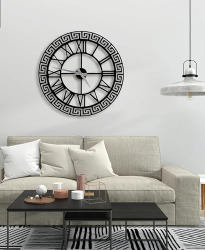 Image of Wall Clock Stylish Metal Analog Wall Clock for Living Room, Bedroom, Office, Kitchen, Home and Hall | Antique Fancy Big Size Modern Wall Watch (Black ST-20, 40 CM)