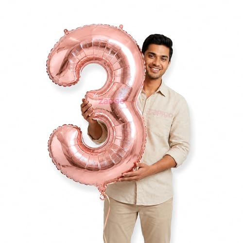 Image of Balloonistics Rose Gold 40-Inch Foil Number 3 Balloon - Helium or Air Fill for 3rd Birthday, Anniversary Party Decoration, Photo Booth Backdrop, Cake Table Decor