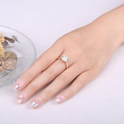 JewelryPalace Classic Cubic Zirconia Solitaire Engagement Ring for Women, 14K White Yellow Rose Gold Plated 925 Sterling Silver Promise Ring, Round Cut CZ Anniversary Wedding Ring, Size H-X - Image 4