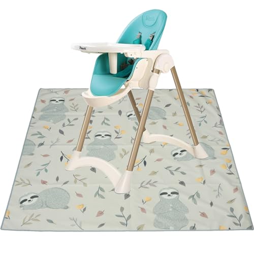 RVEFOT Splat Mat for Under High Chair 51 x 51 Inch Baby Dining Chair Mat Anti-Slip Floor Splash Mat Waterproof High Chair Floor Protector Pad Portable Baby Spill Mat for Mealtime Playtime(Sloth)