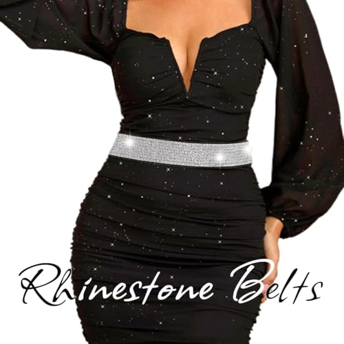 Abien Plus Size Rhinestone Belt Stretch Rhinestone Belt Silver Crystal Waist Belt for Dress Formal2