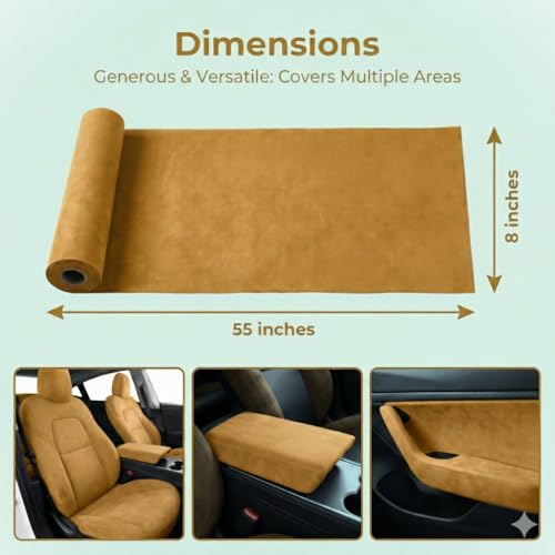 Image of Suede Fabric Wrap - Self Adhesive Film Sticker 8 x 55 Inches Silky Decal Sheet for Car Interior Furniture Upholstery DIY Elastic Stretch Peel and Stick Caramel