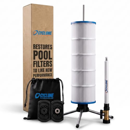 CYCLONE FILTER CLEANER Patented Hose-Powered Spinning Pool Cartridge Filter Cleaning Tool with Stand & Spray Wand Cleans 5X Faster Fits 3 4 6 ID Filters