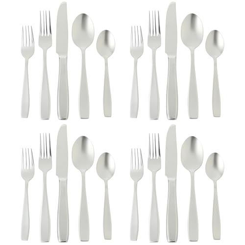 Image of Gibson Home Castleford Flatware Utsensil Set, 20-Piece Stainless Steel Silverware Service for 4 - Modern Polished Finish