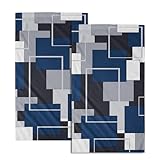 Navy Blue Geometric Hand Towels for Bathroom Set of 2 Navy Blue Black Modern Decorative Hand Towels for Bathroom Microfiber Abstract Hand Bath Towel Kitchen Towels Quick Dry Towel Sets 14'x28'