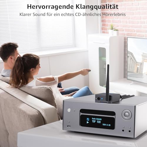 1Mii (1 TX + 1 RX) Drahtlos Audio Sender Empfänger, 2,4G Audio funkübertragung, Geringe Latenz, HiFi-Musik für TV/PC zu Subwoofer/Aktivlautsprechern/Verstärker, Optisch/Koaxial/3,5-mm/Cinch-Anschluss – Bild 6