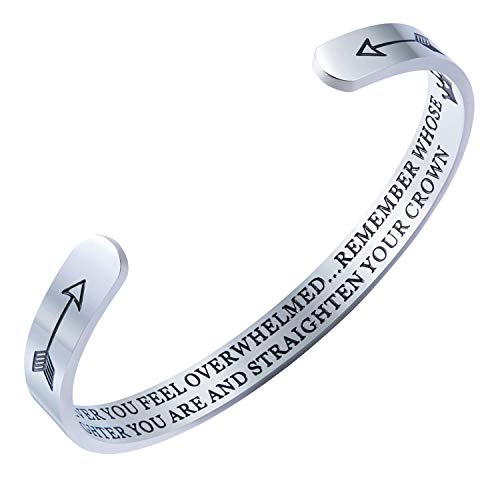 Inspirational Bracelets for Girl Woman Stainless Steel Cuff Bangle Bracelet Whenever You Feel Overwhelmed Remember Whose Daughter You Are and Straighten Your Crown Personalized Gift for Daughter
