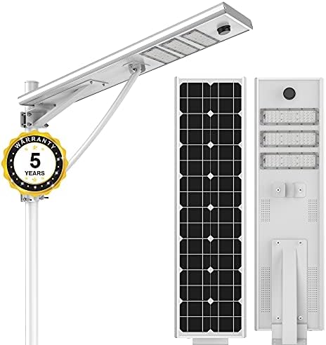 HPcom Solar LED Street Light Outdoor 50W, Auto On/Off Dusk to Dawn, Integrated Waterproof IP65 Floodlight with PIR Motion Sensor, All-in-one Cordless Lamp, Ultra-Bright 10000 Lumen, Yard Light Area
