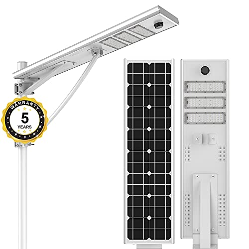 HPcom Solar LED Street Light Outdoor 50W, Auto On/Off Dusk to Dawn, Integrated Waterproof IP65 Floodlight with PIR Motion Sensor, All-in-one Cordless Lamp, Ultra-Bright 10000 Lumen, Yard Light Area