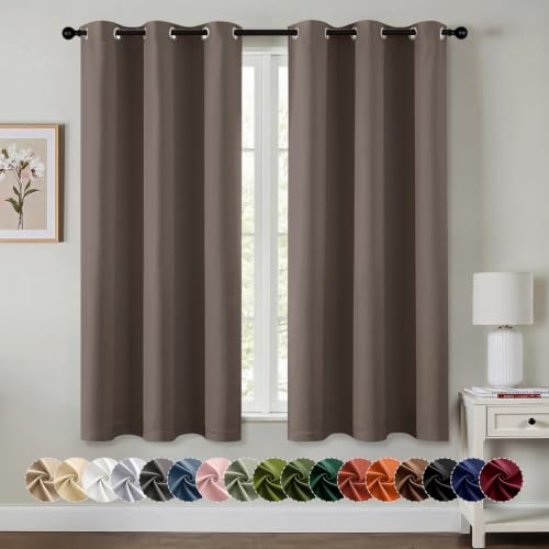 Image of MIULEE Blackout Curtains for Bedroom 2 Panels 40 x 45 Inch Long Tan Brown | Thermal Insulated, Living Room Darkening Grommet Drapes, Noise Reducing, Light Blocking Window Treatments